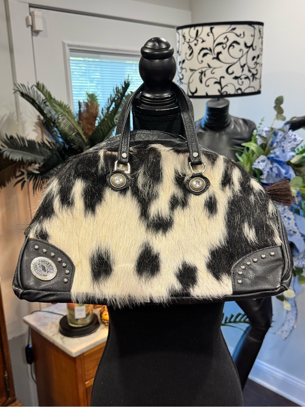 Black & White Cowhide Dome Satchel Handbag